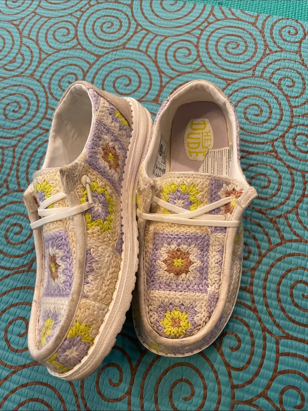 Hey Dude women’s Crochet Slip-On Shoes in Lavender and Cream